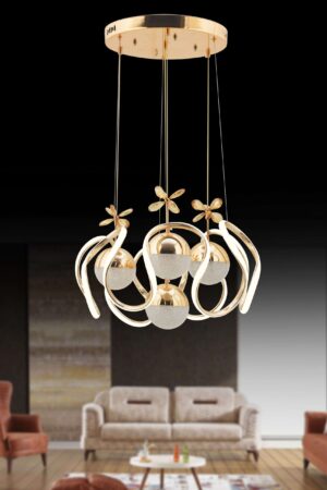 DRON GOLD 4LÜ ŞEKER Kumandalı ve Dimerli (Beyaz, Sarı, Gün Işığı) Ledli Avize
