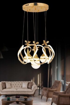 DRON GOLD 4LÜ DAMLA Kumandalı ve Dimerli (Beyaz, Sarı, Gün Işığı) Ledli Avize