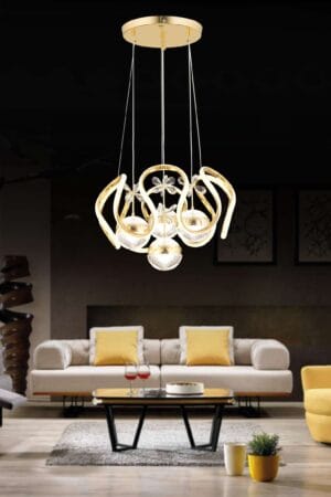 DRON GOLD 4LÜ PERİ Kumandalı ve Dimmerli (Beyaz, Sarı, Gün Işığı) Ledli Avize