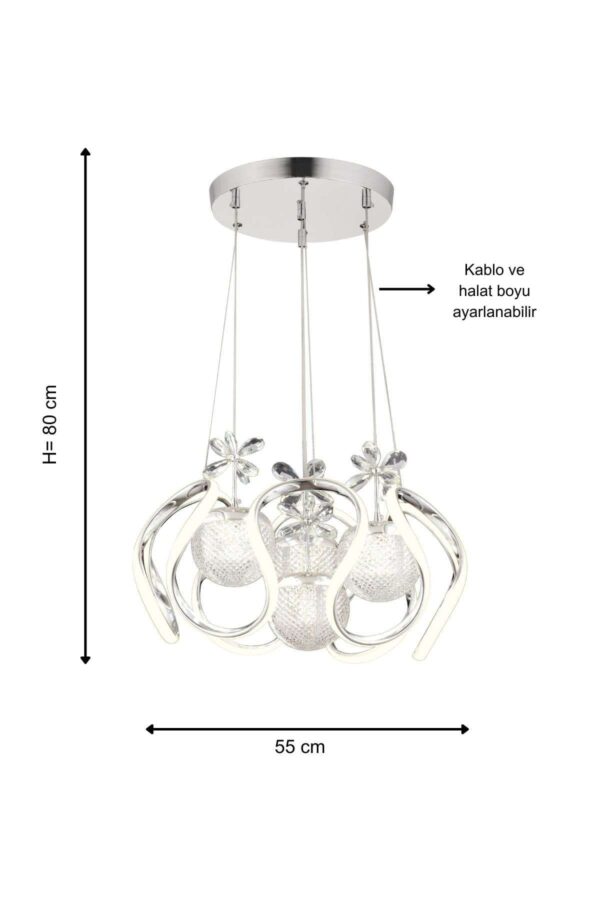 DRON KROM 4LÜ KRİSTAL Kumandalı ve Dimmerli (Beyaz, Sarı, Gün Işığı) Ledli Avize - Görsel 5