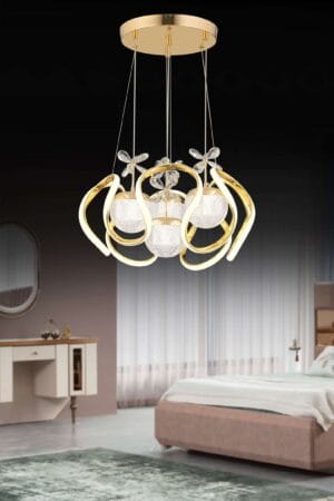 DRON GOLD 4LÜ KRİSTAL Kumandalı ve Dimmerli (Beyaz, Sarı, Gün Işığı) Ledli Avize