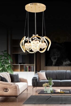 DRON GOLD 4LÜ TAÇ Kumandalı ve Dimmerli (Beyaz, Sarı, Gün Işığı) Ledli Avize